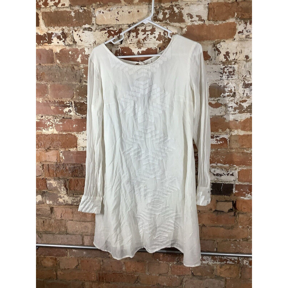 White Embroidered Long-Sleeve Tunic Blouse